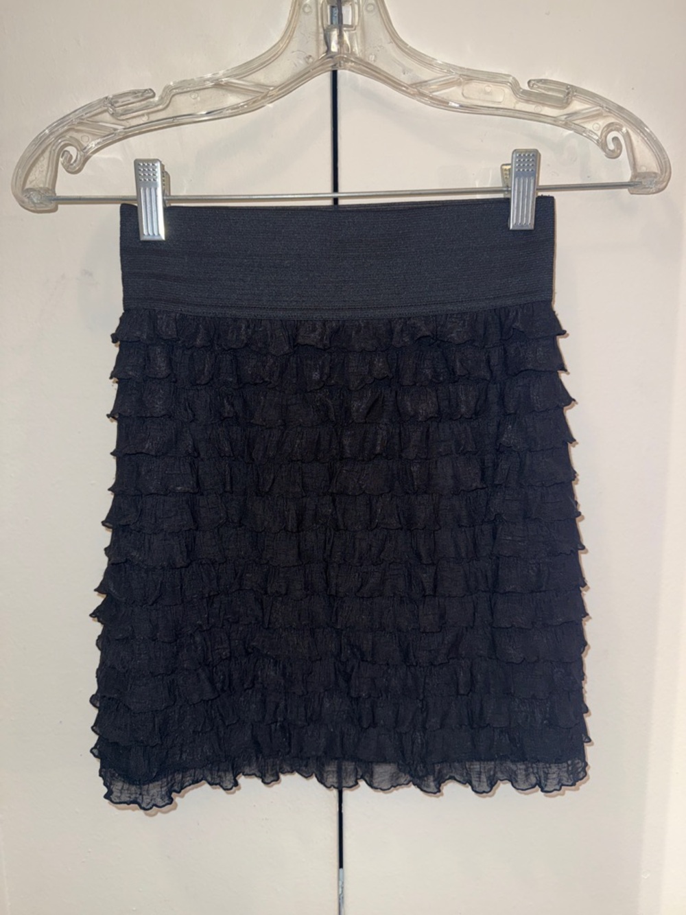 Express Women Black Ruffle Tiered Mini Skirt Size XXS